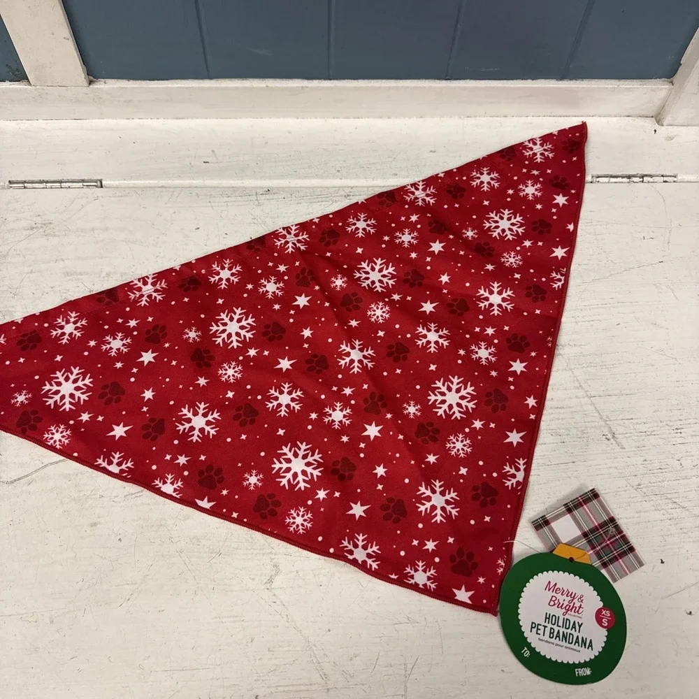 Merry Bright Reversible Holiday Plaid Dog Bandana XS/S Holiday‎ Christmas NEW